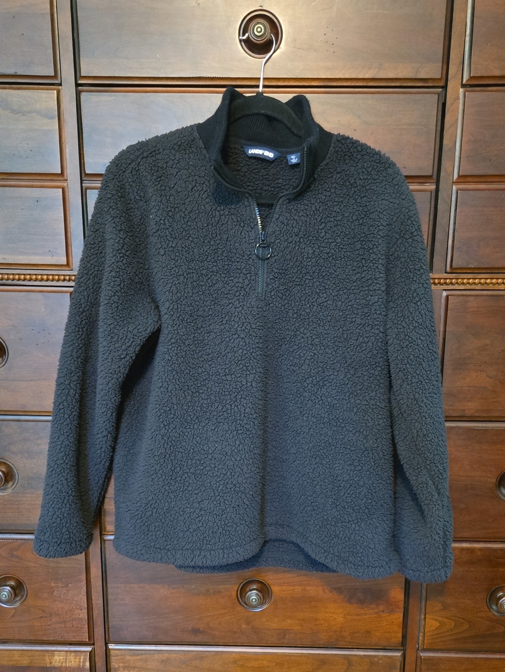 Women's Lands End Sherpa Fleece Quarter Zip Pullover Size XL Black